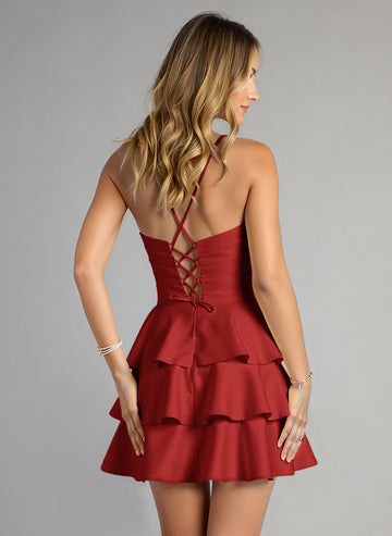 Ball-Gown/Princess Spaghetti Straps Short Satin Homecoming Dress With Pleated